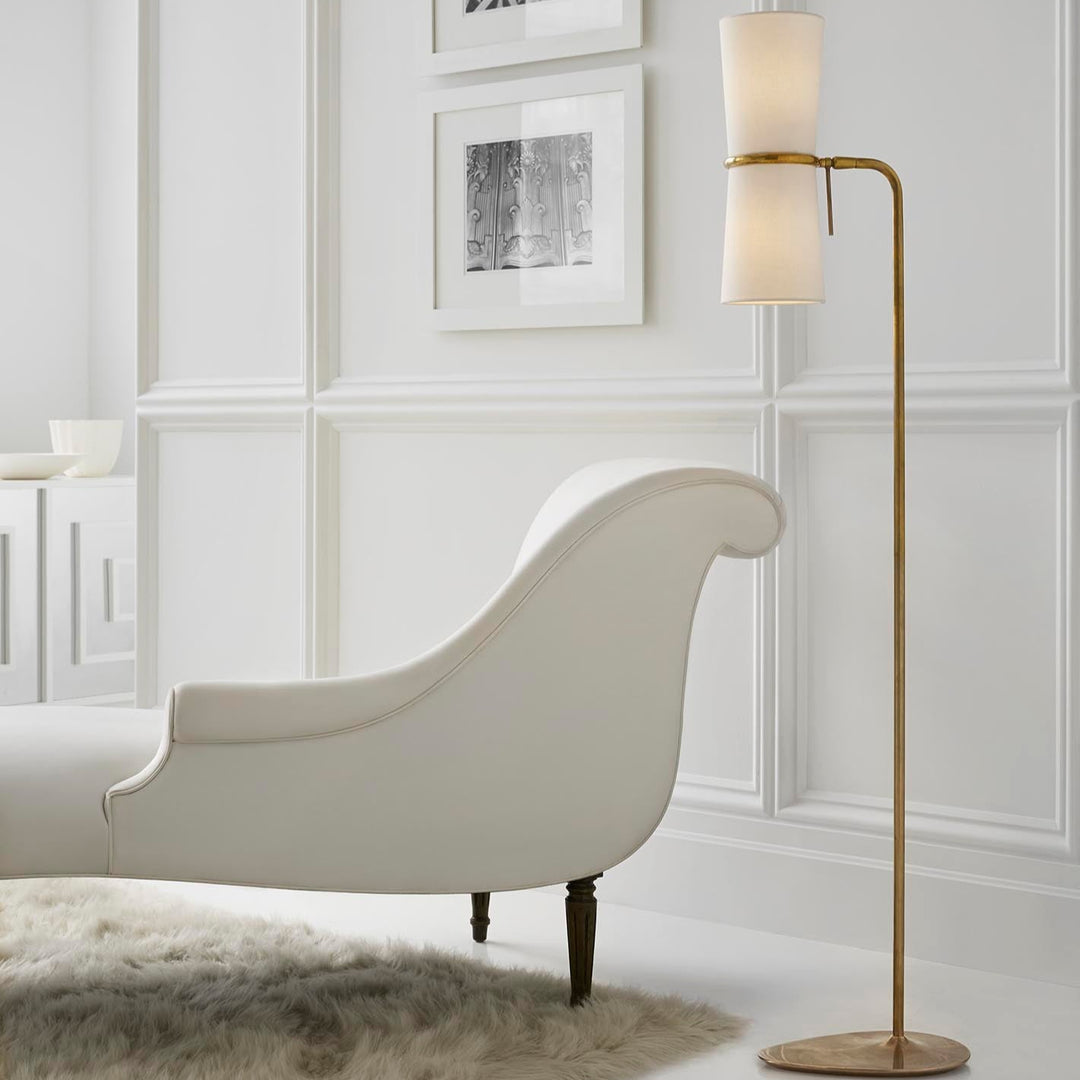 Clarkson Floor Lamp - Antique Brass with Linen Shades Visual Comfort 2