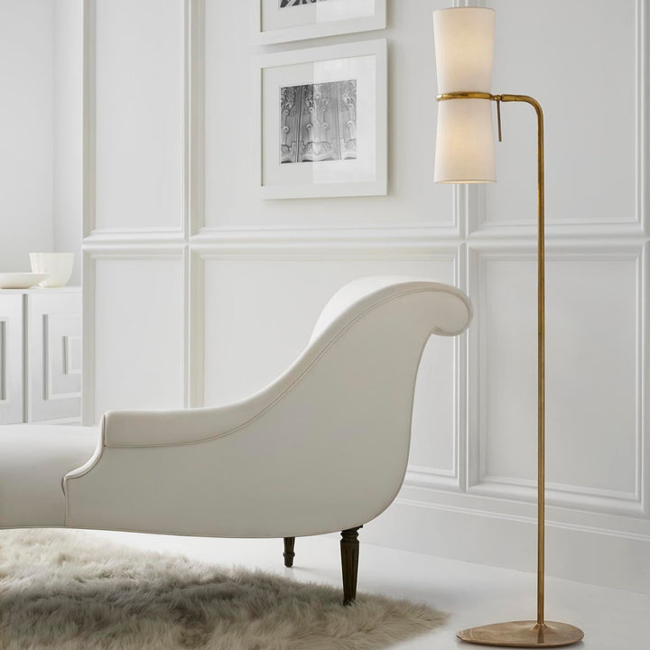 Clarkson Floor Lamp - Antique Brass with Linen Shades Visual Comfort 2