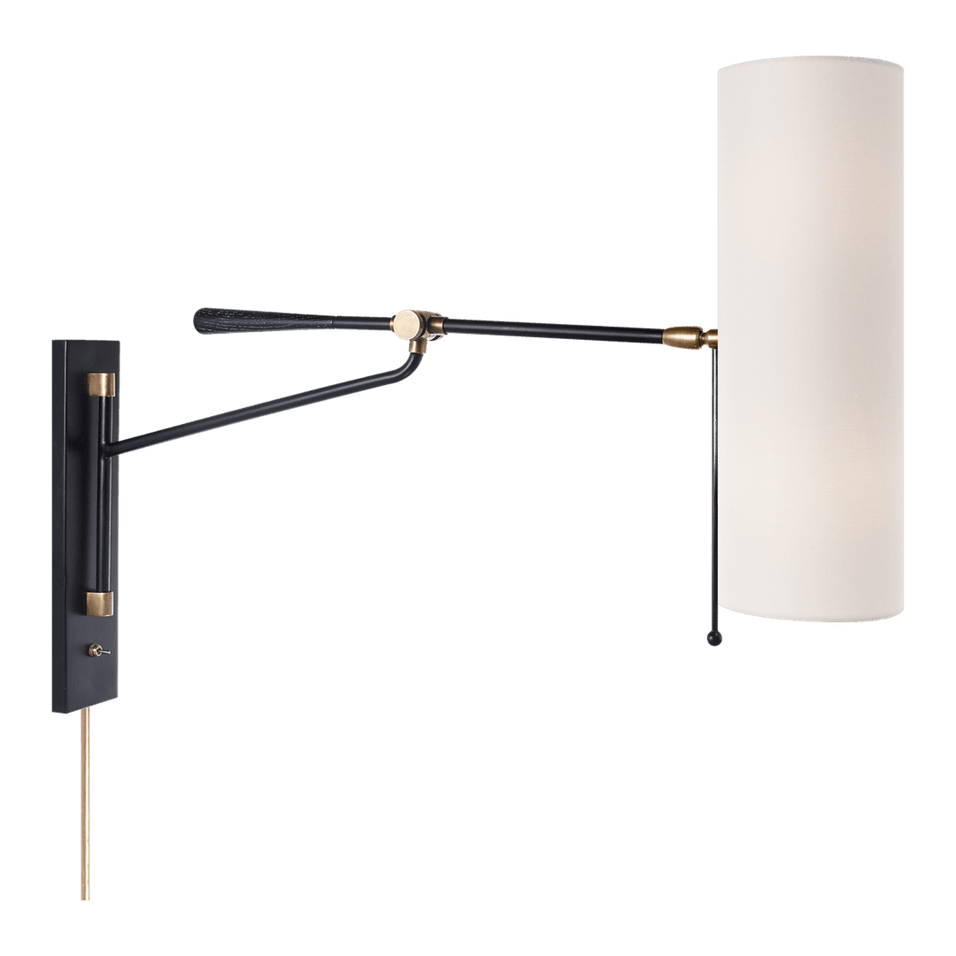 Frankfort Articulating Wall Light - Black & Antique Brass Accents with Linen Shade Visual Comfort 1