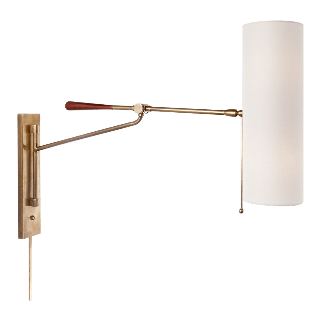 Frankfort Articulating Wall Light - Antique Brass & Mahogany Accents with Linen Shade Visual Comfort 1