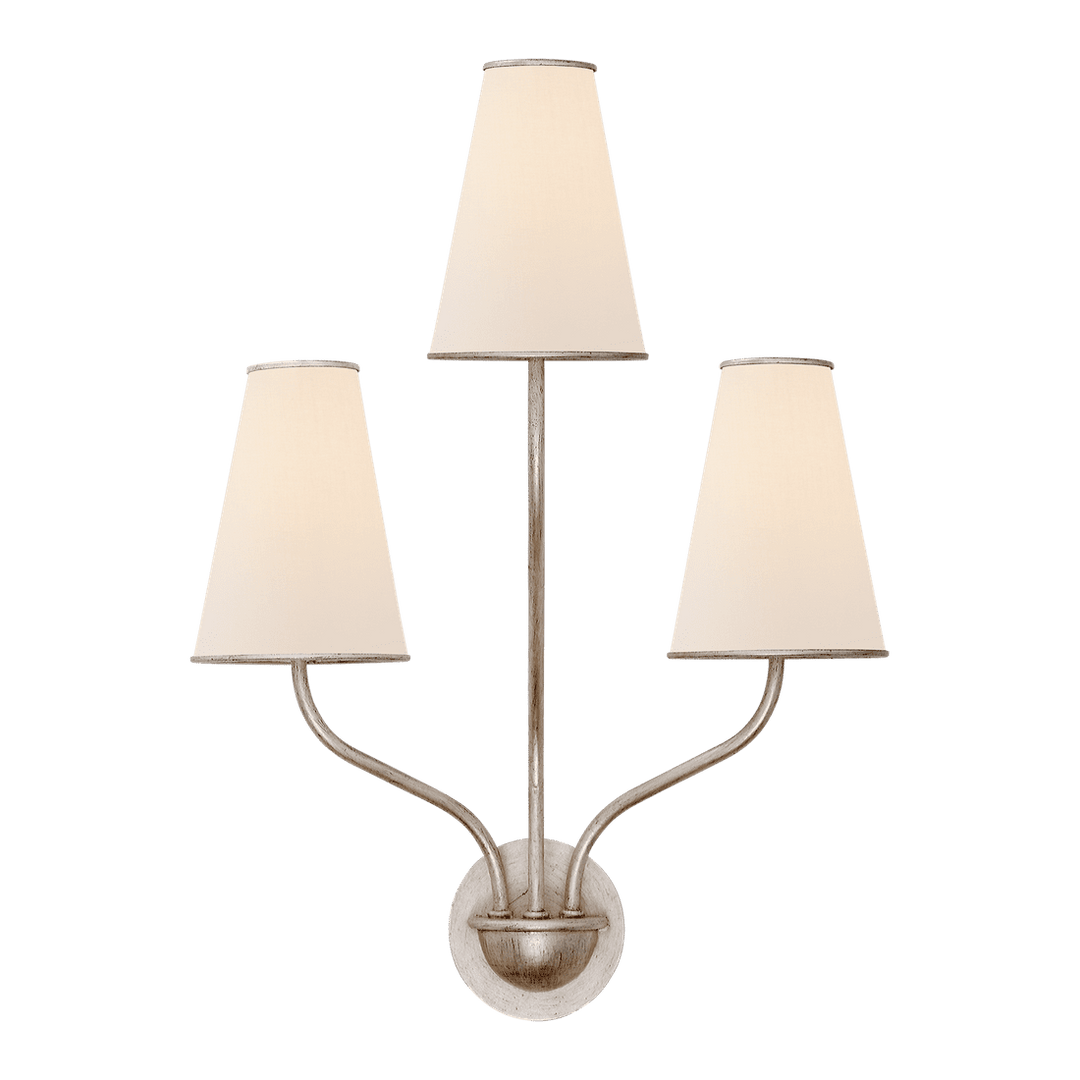Montreuil Small Wall Sconce - Burnished Silver Leaf with Linen Shades Visual Comfort 1