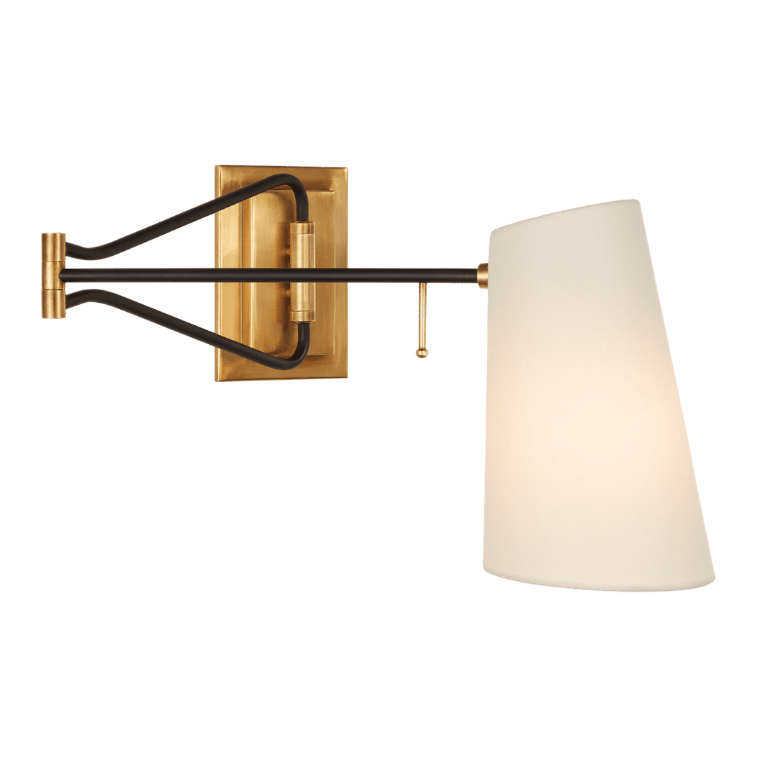 Keil Swing Arm Wall Light - Antique Brass & Black with Linen Shade Visual Comfort 1