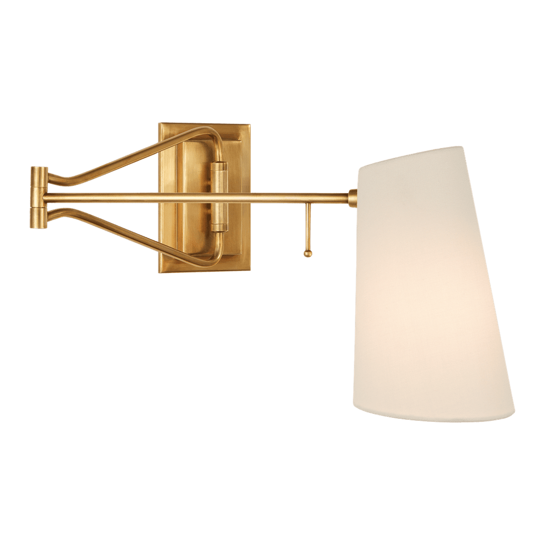 Keil Swing Arm Wall Light - Antique Brass with Linen Shade Visual Comfort 1