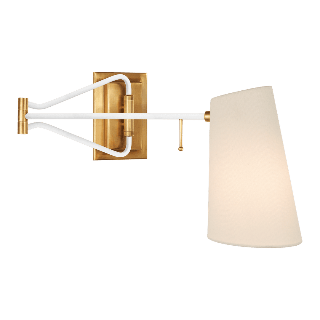 Keil Swing Arm Wall Light - Antique Brass & White with Linen Shade Visual Comfort 1
