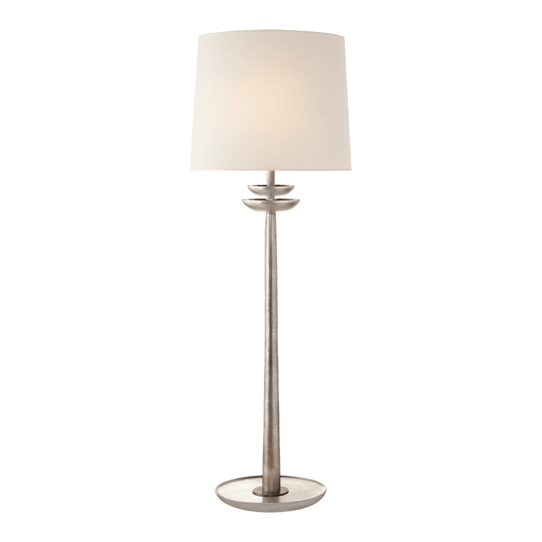 Beaumont Medium Buffet Lamp - Burnished Silver Leaf with Linen Shade Visual Comfort 1