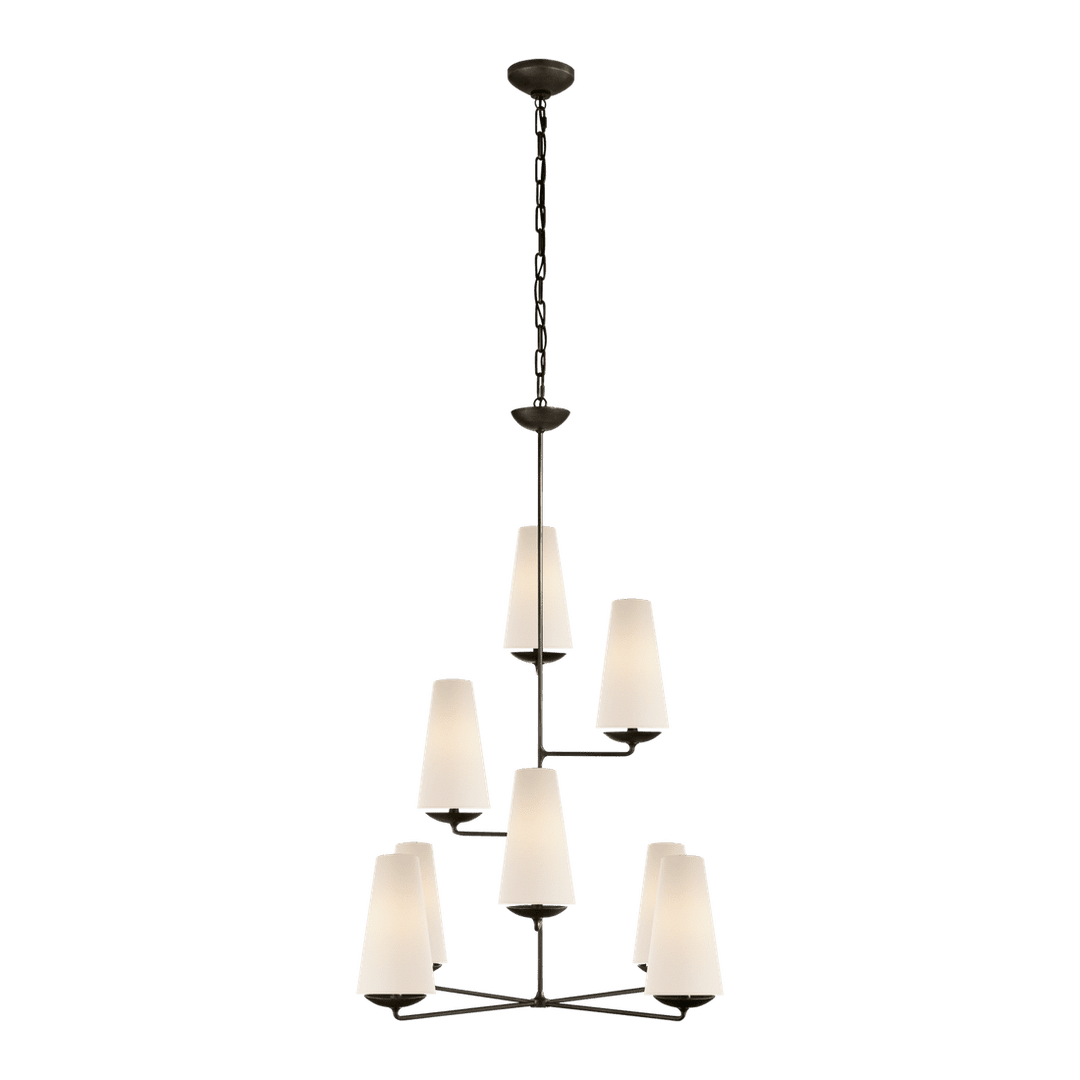 Fontaine Vertical Chandelier - Aged Iron with Linen Shades Visual Comfort 1