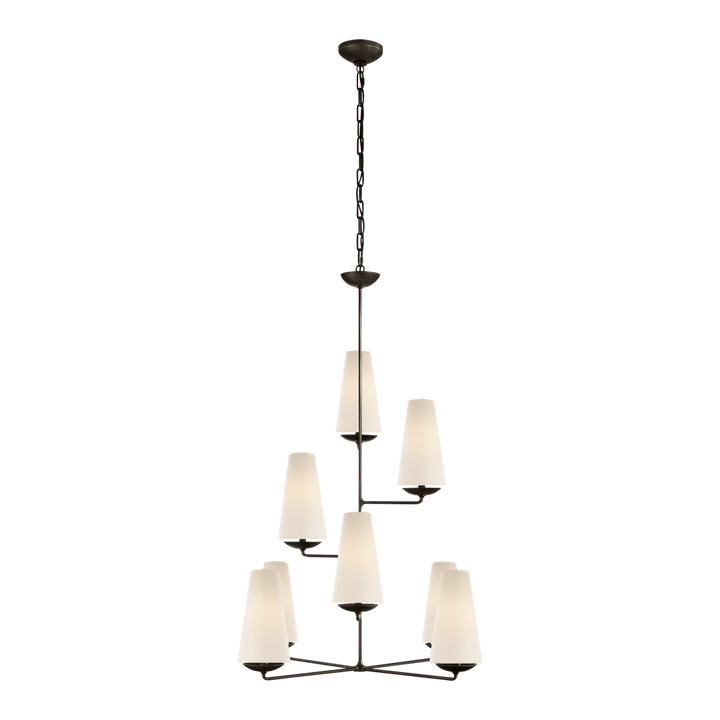 Fontaine Vertical Chandelier - Aged Iron with Linen Shades Visual Comfort 1