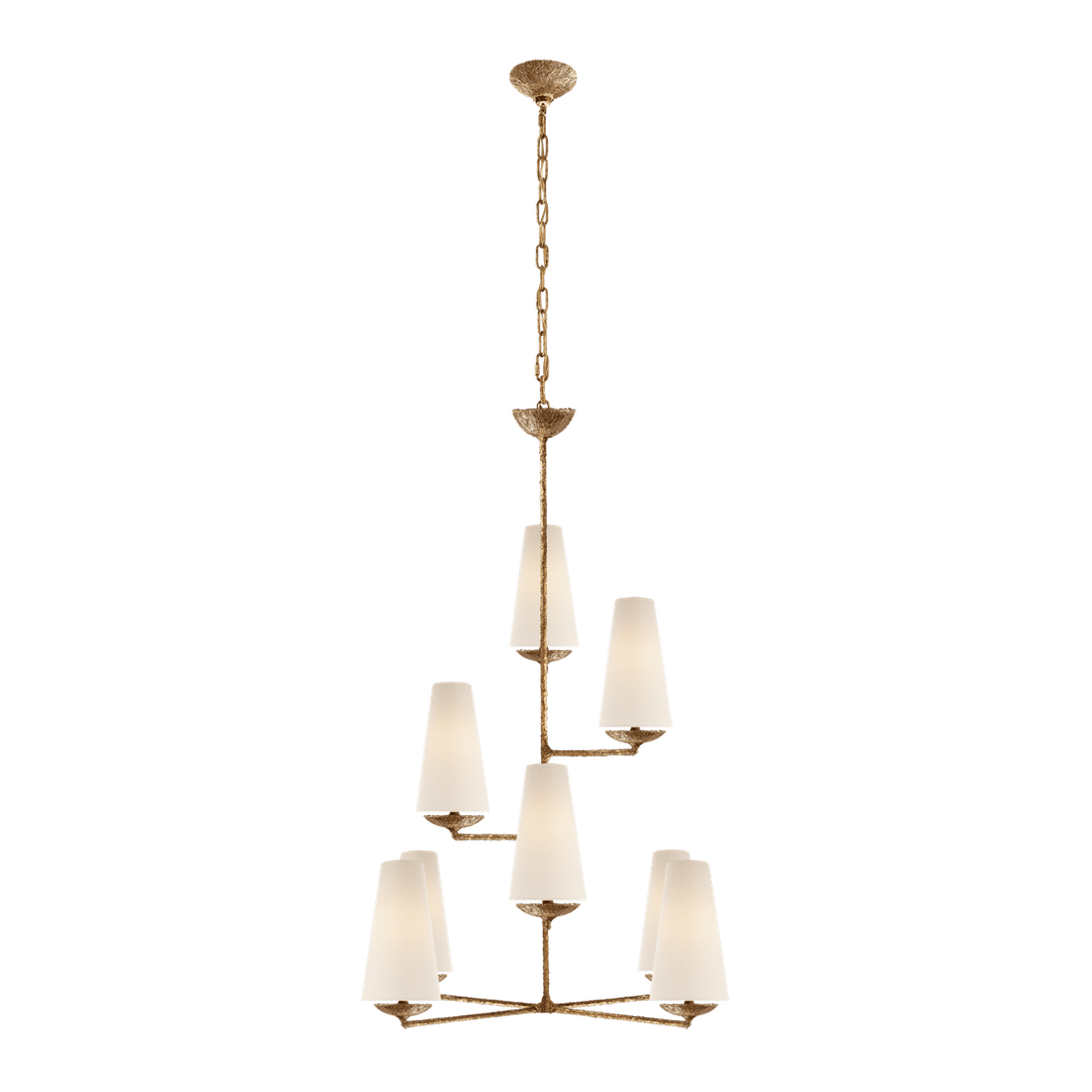 Fontaine Vertical Chandelier - Gilded Plaster with Linen Shades Visual Comfort 1
