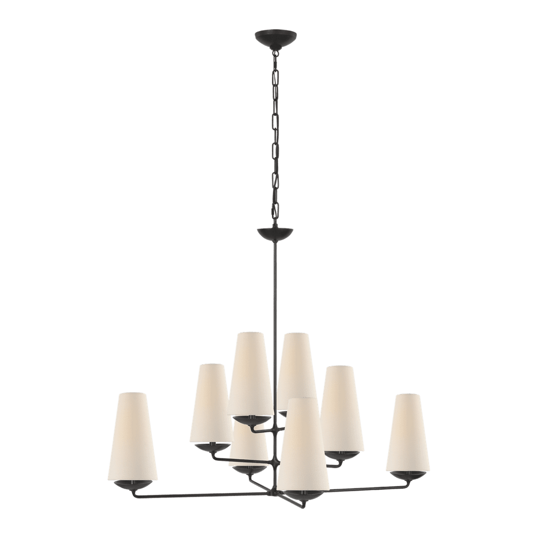 Fontaine Large Offset Chandelier - Aged Iron with Linen Shades Visual Comfort 1
