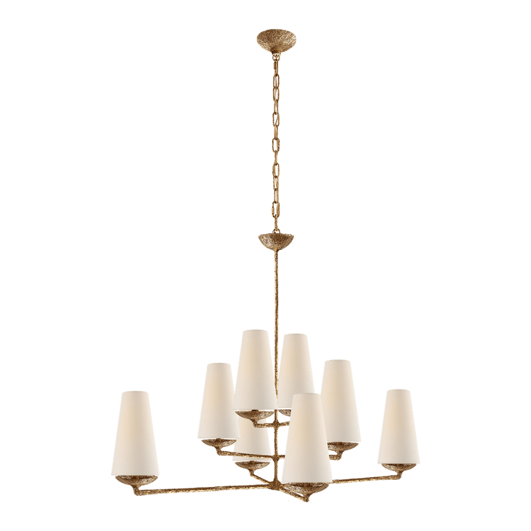Fontaine Large Offset Chandelier - Gilded Plaster with Linen Shades Visual Comfort 1