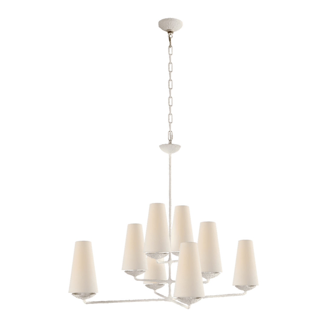 Fontaine Large Offset Chandelier - Plaster White with Linen Shades Visual Comfort 1