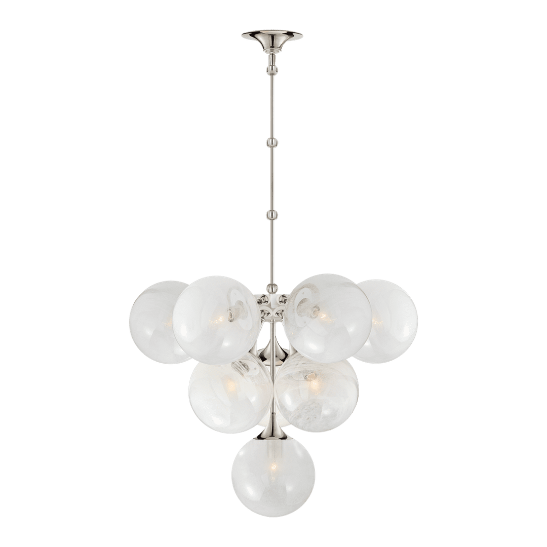 Cristol Tiered Chandelier - Polished Nickel with White Strie Glass Visual Comfort 1