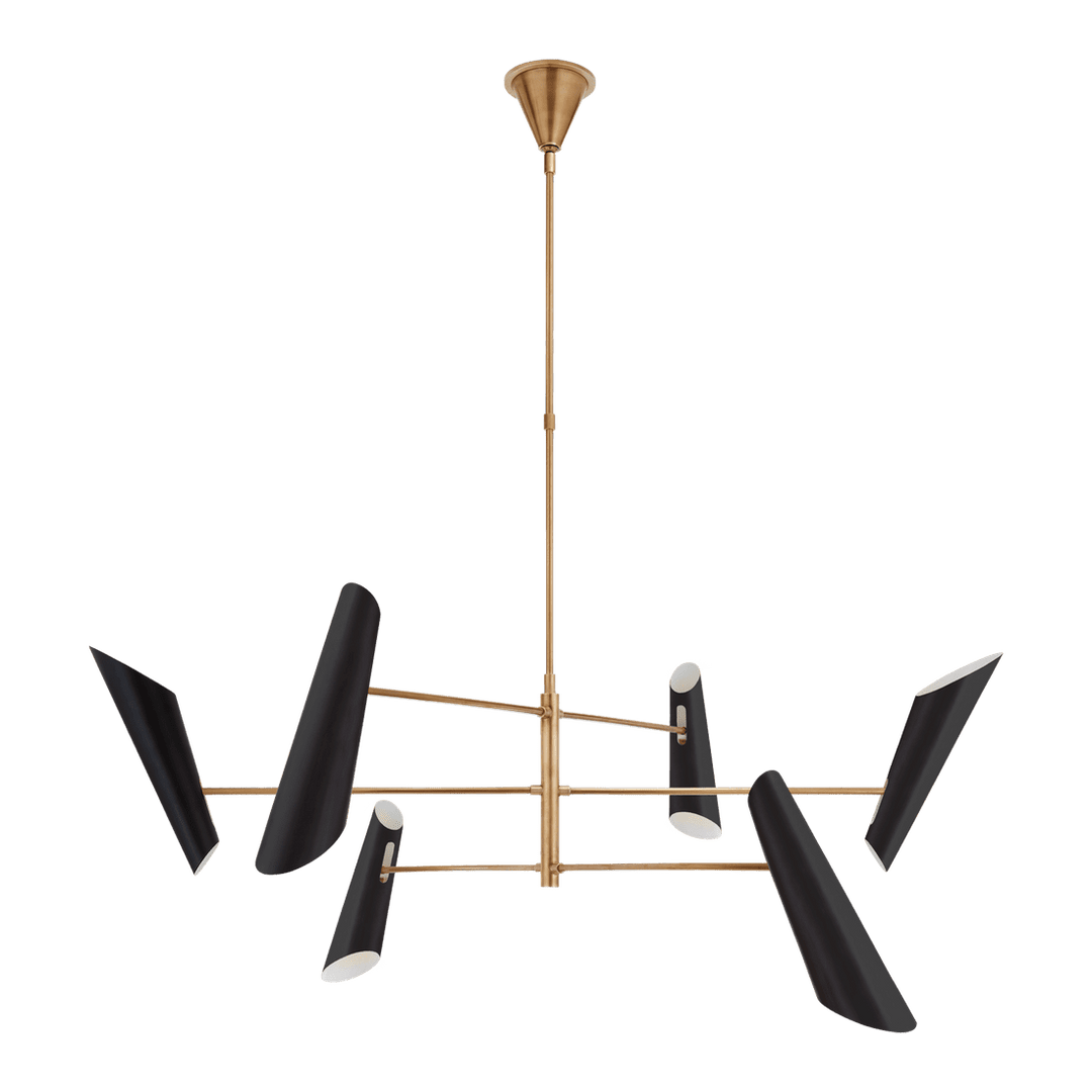 Franca Large Pivoting Chandelier - Antique Brass with Black Shades Visual Comfort 1