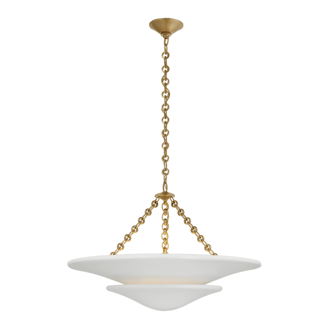 Mollino Medium Tiered Chandelier - Antique Brass with Plaster White Shade Visual Comfort 1