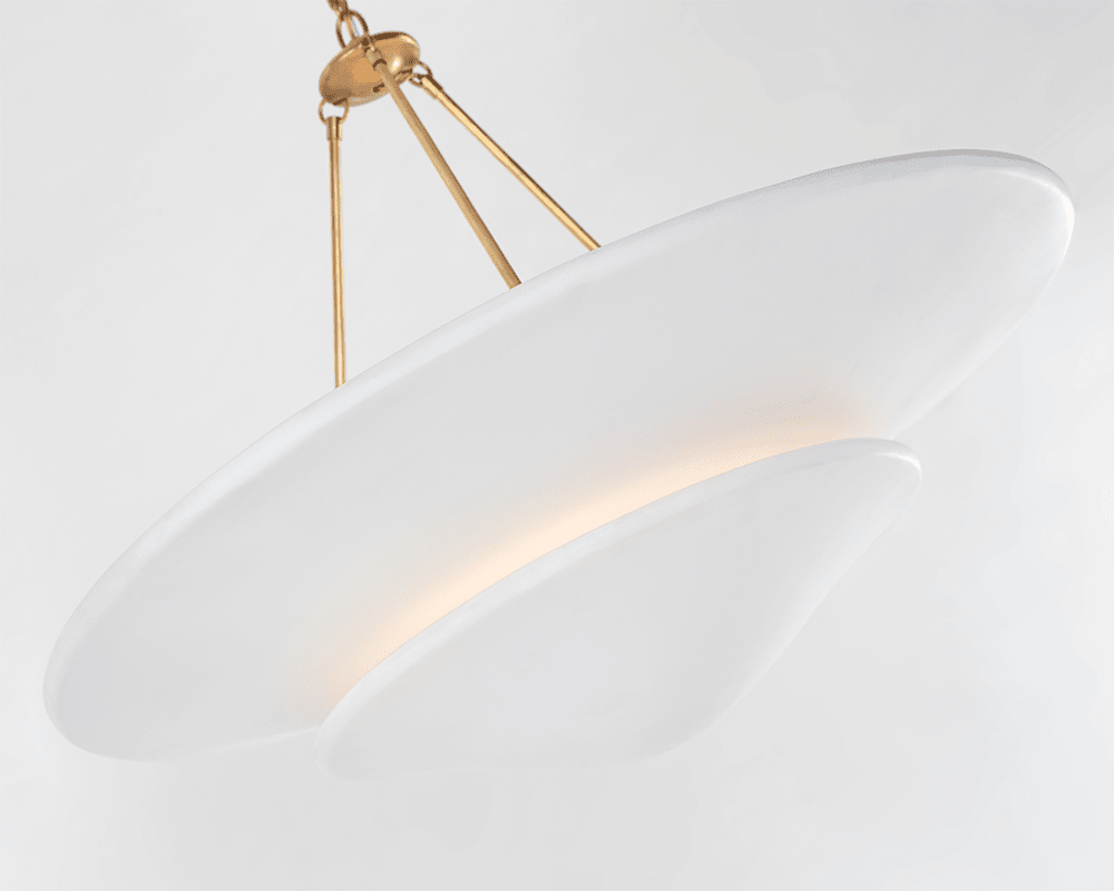 Mollino Large Tiered Chandelier - Antique Brass with Plaster White Shade Visual Comfort 3