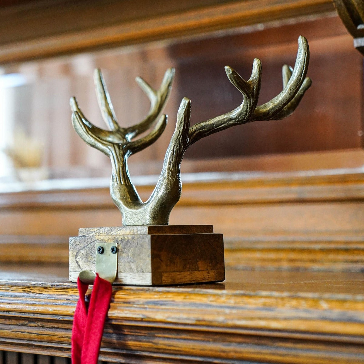 Ivyline Antler Stocking Holder in Antique Brass & Cast Iron