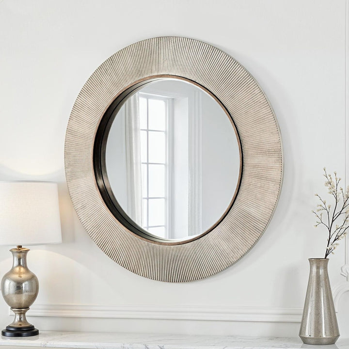 Alora Round Ribbed Bevelled Mirror - Silver Yearn Mirrors 1