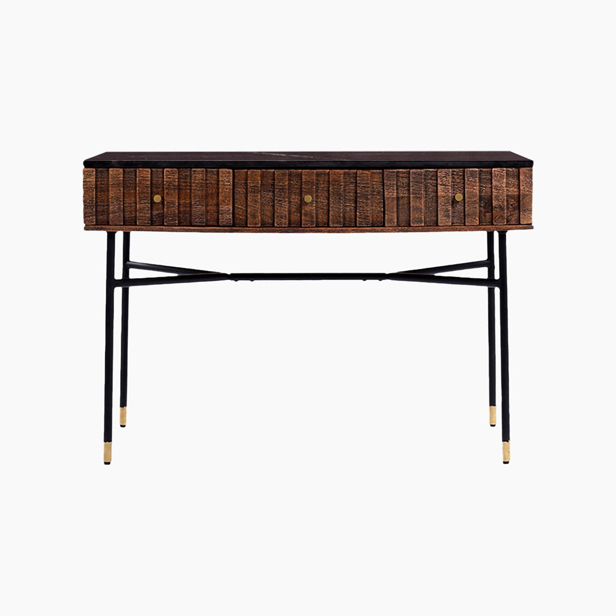 Ivy & Elm Ruta Black Marble Top 3 Drawer Console Table