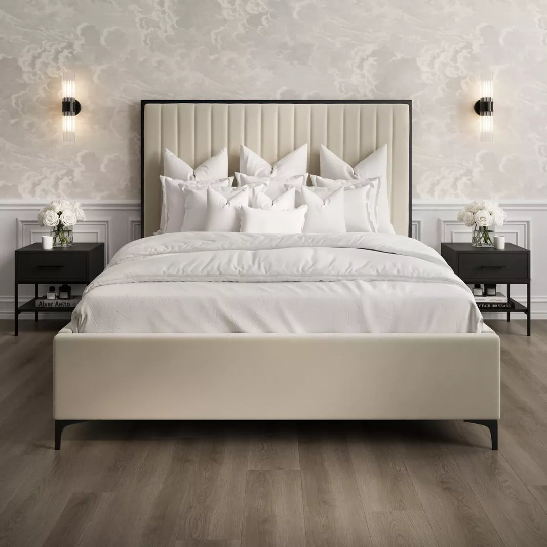 Brielle Velvet Upholstered Bed - Cream