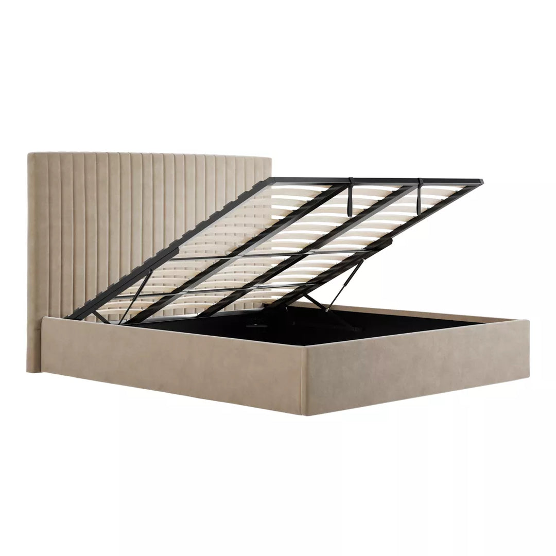 Palma Tall Ottoman Upholstered Bed - Beige