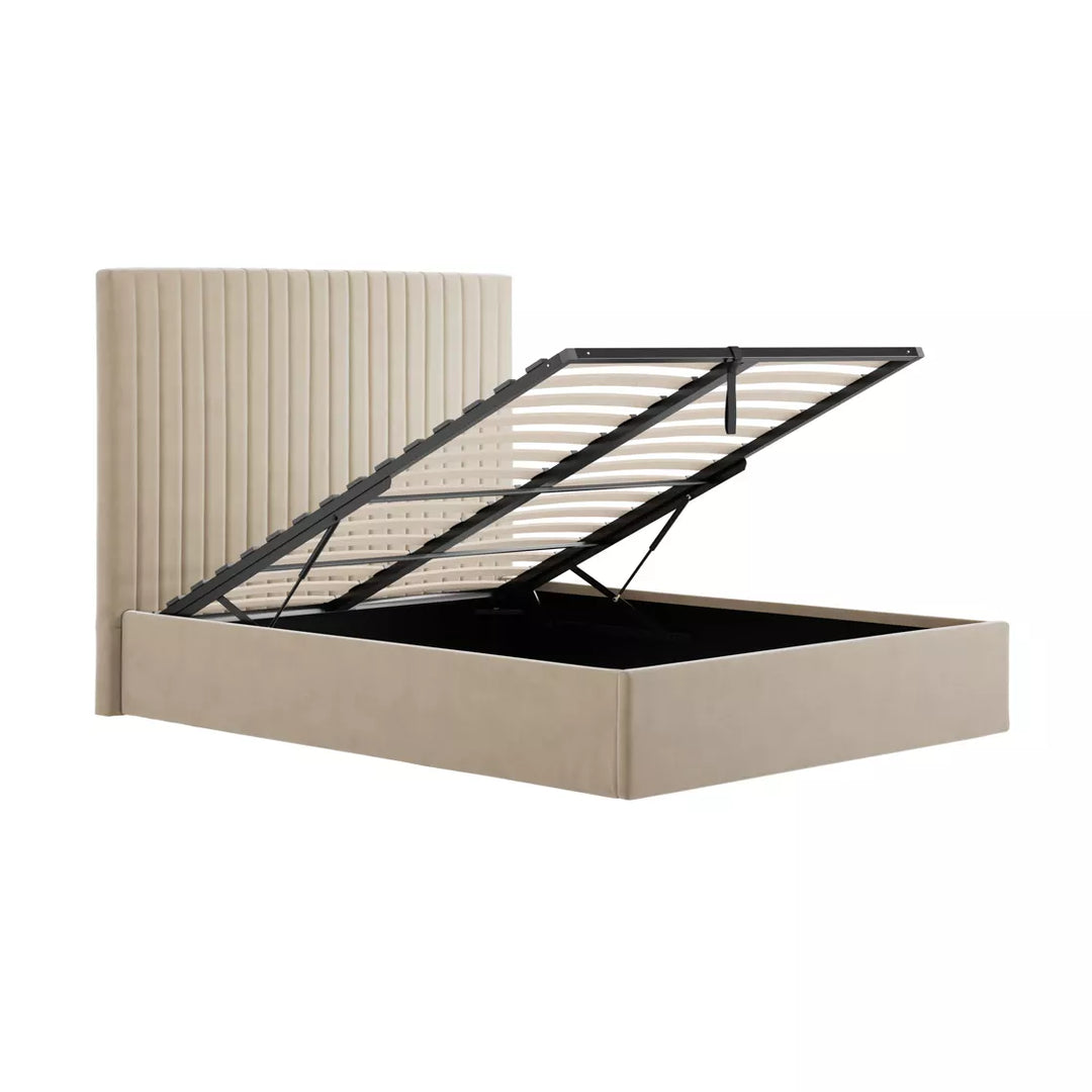 Palma Tall Ottoman Upholstered Bed - Beige