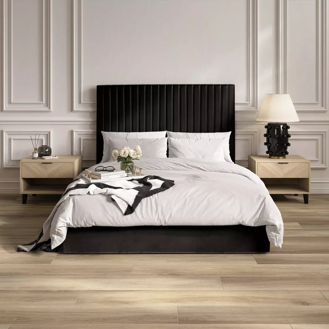 PalmaTall Ottoman Upholstered Bed - Black