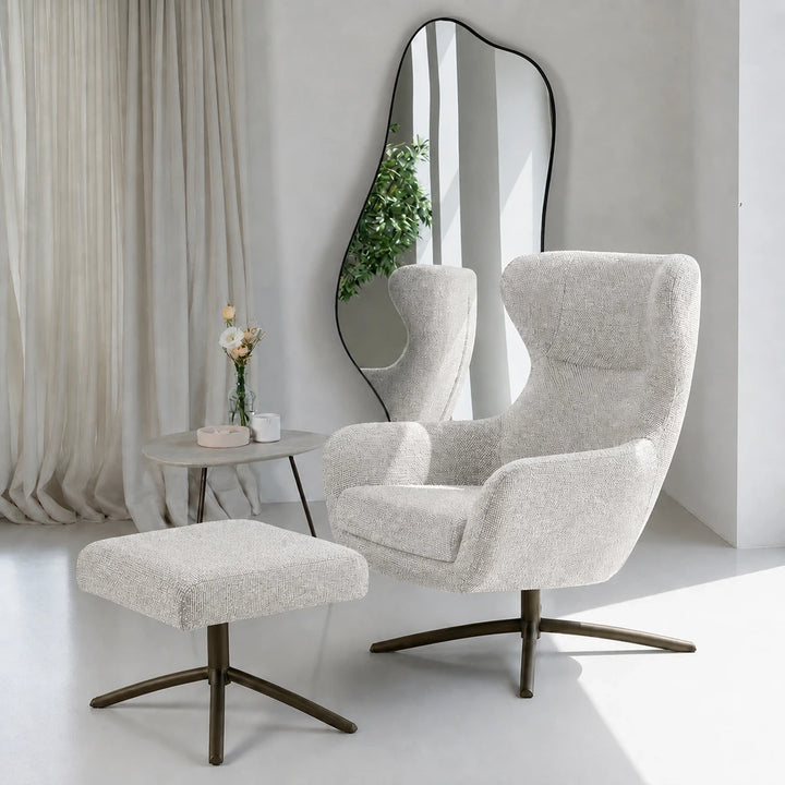 Layla Cream Monza Swivel Accent Chair - Anodic Brown