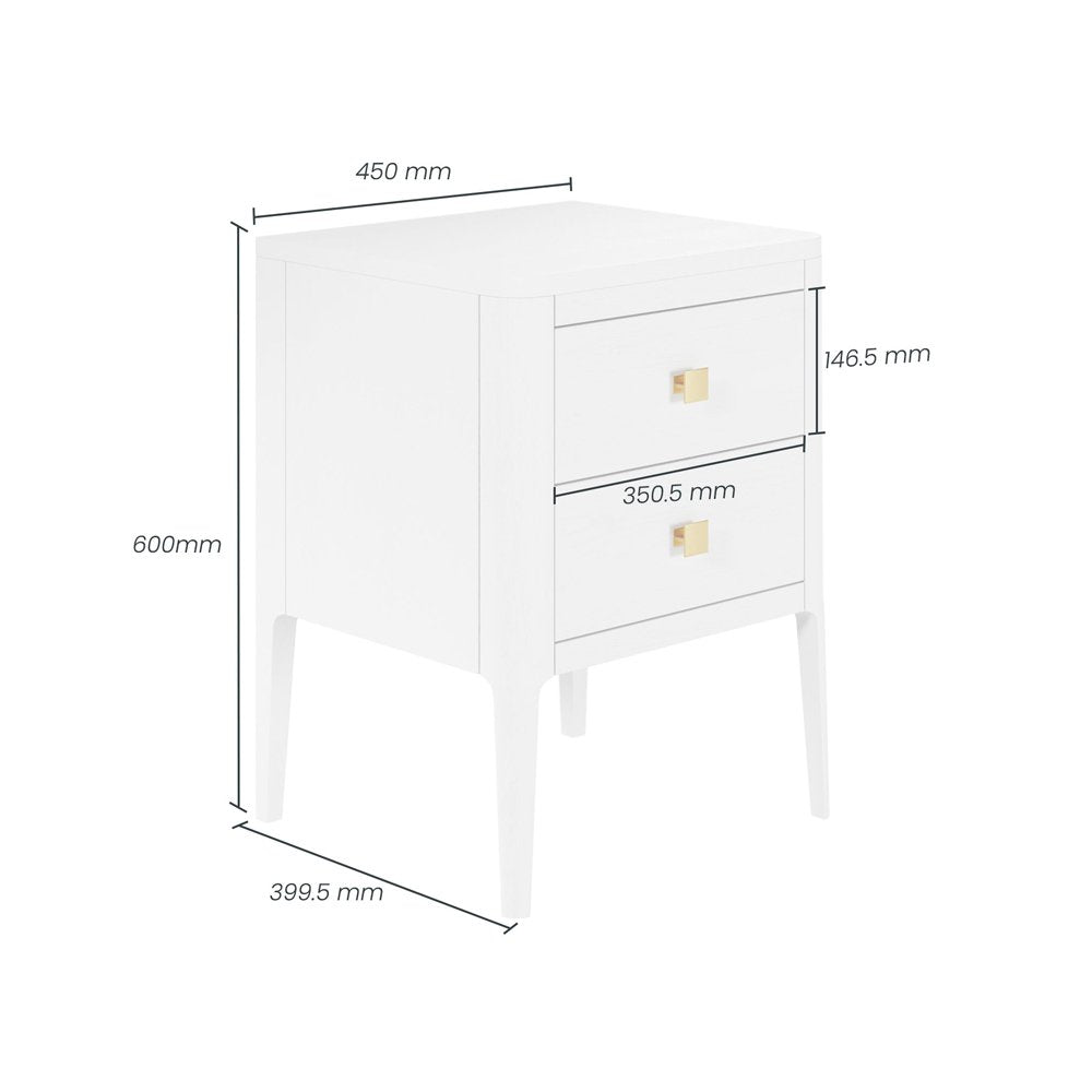 DI Designs Abberley Bedside Table 2 Drawers - White