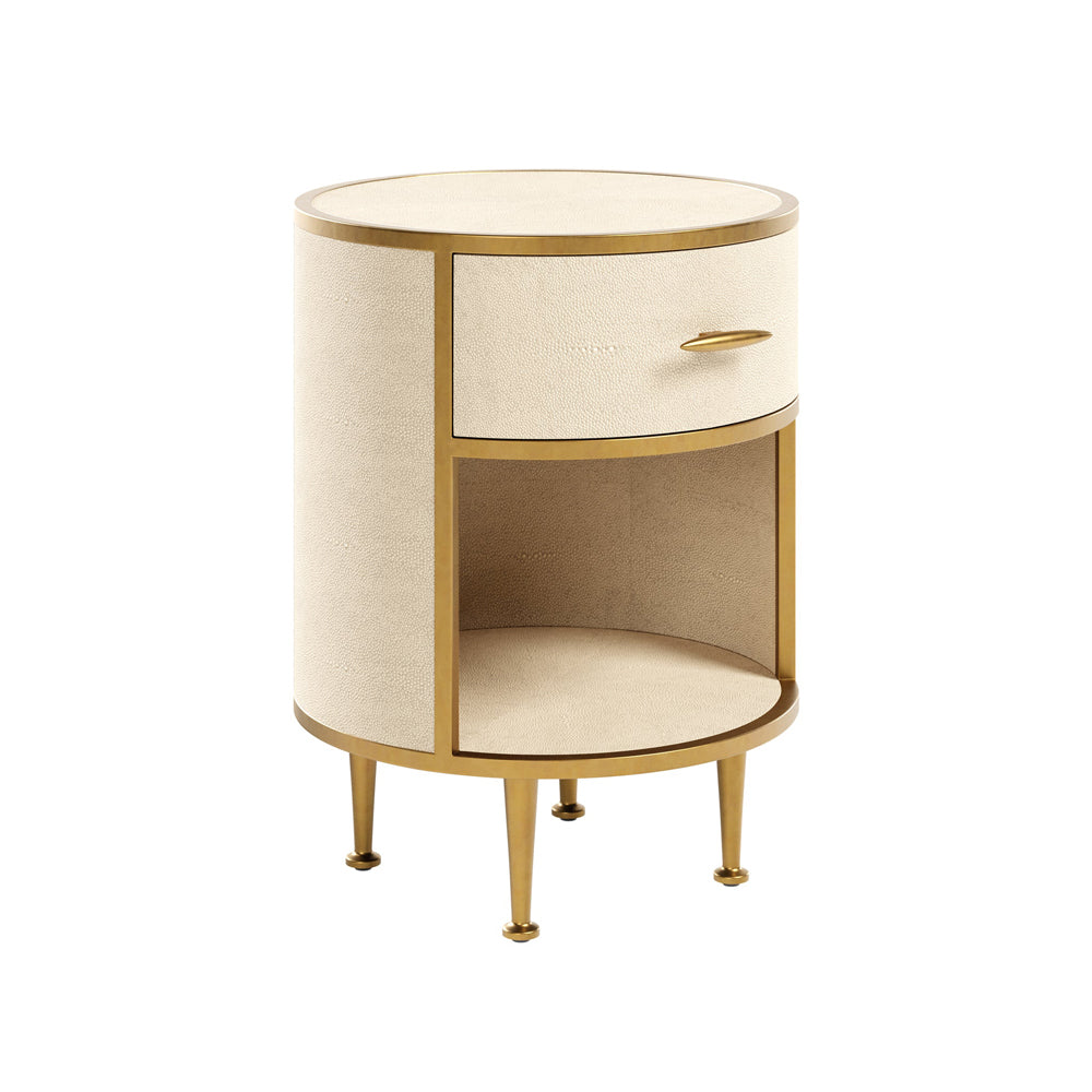 DI Designs Hampton Bedside Table Round Wooden - Ivory Shagreen