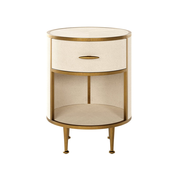 Hampton Bedside Table Round Wooden - Ivory Shagreen DIDesigns 1