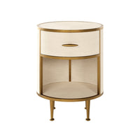 DI Designs Hampton Bedside Table Round Wooden - Ivory Shagreen