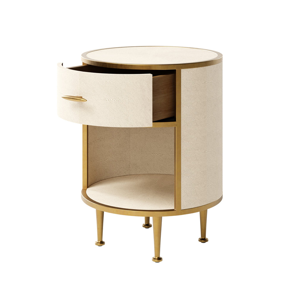 Hampton Bedside Table Round Wooden - Ivory Shagreen DIDesigns 3