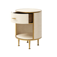 DI Designs Hampton Bedside Table Round Wooden - Ivory Shagreen