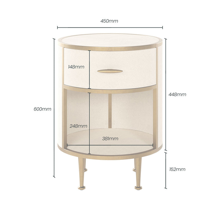 Hampton Bedside Table Round Wooden - Ivory Shagreen DIDesigns 4