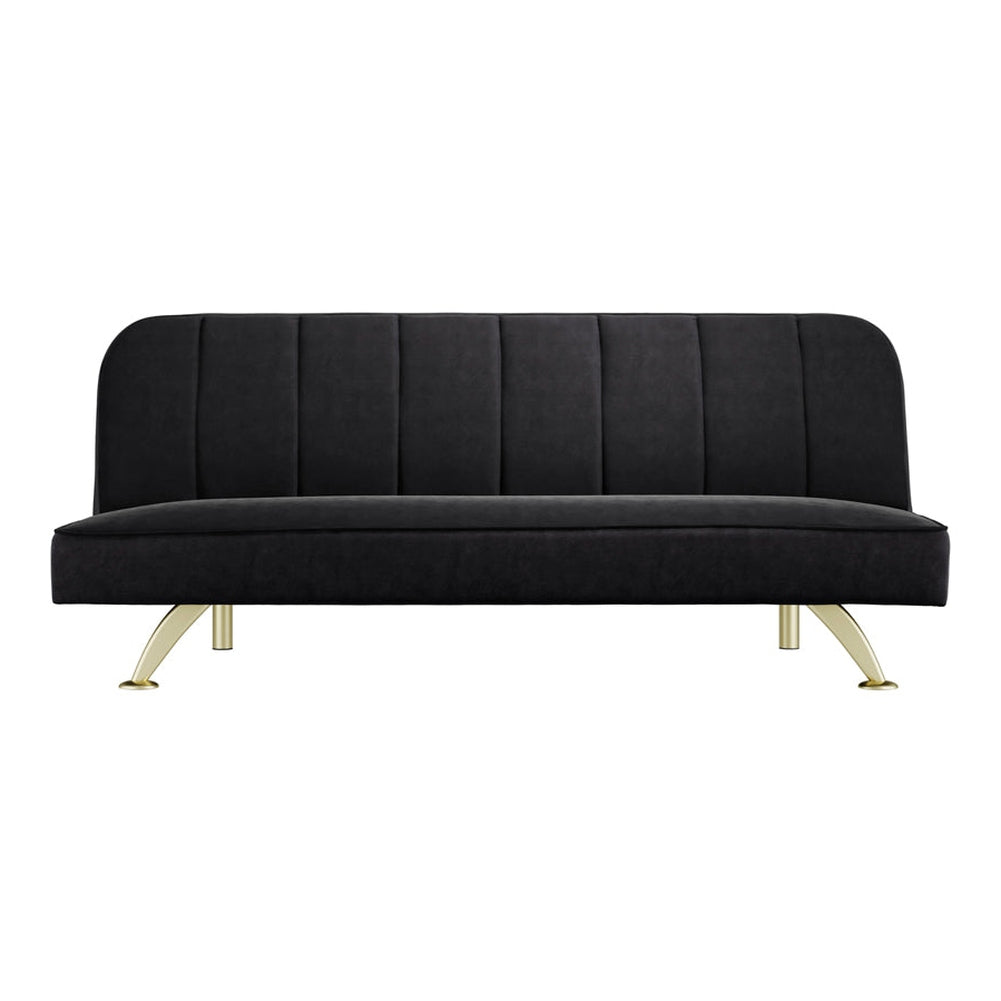 O&Co Arlington Sofa Bed in Black Velvet & Brushed Gold