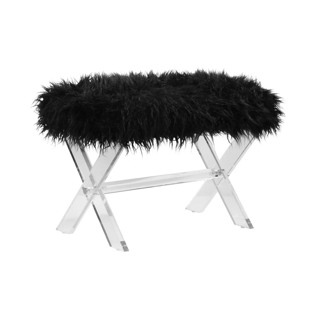 Dali Faux Mongolian Fur Stool - Black