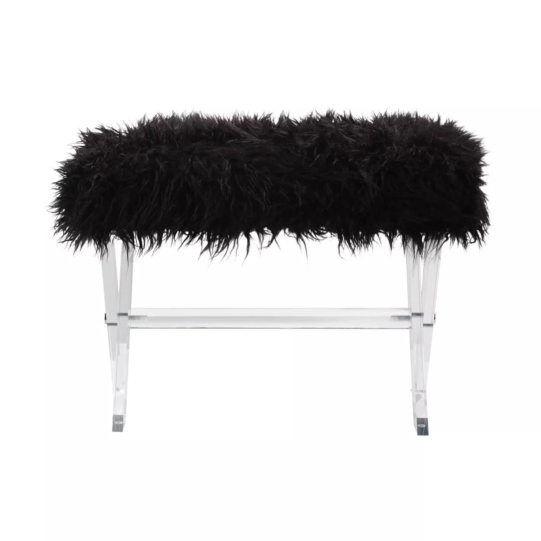 Dali Faux Mongolian Fur Stool - Black
