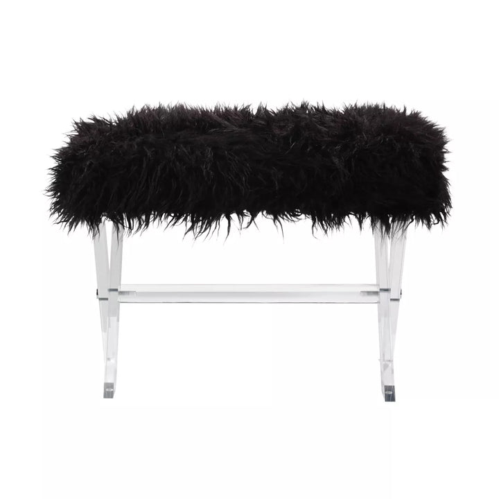 Dali Faux Mongolian Fur Stool - Black