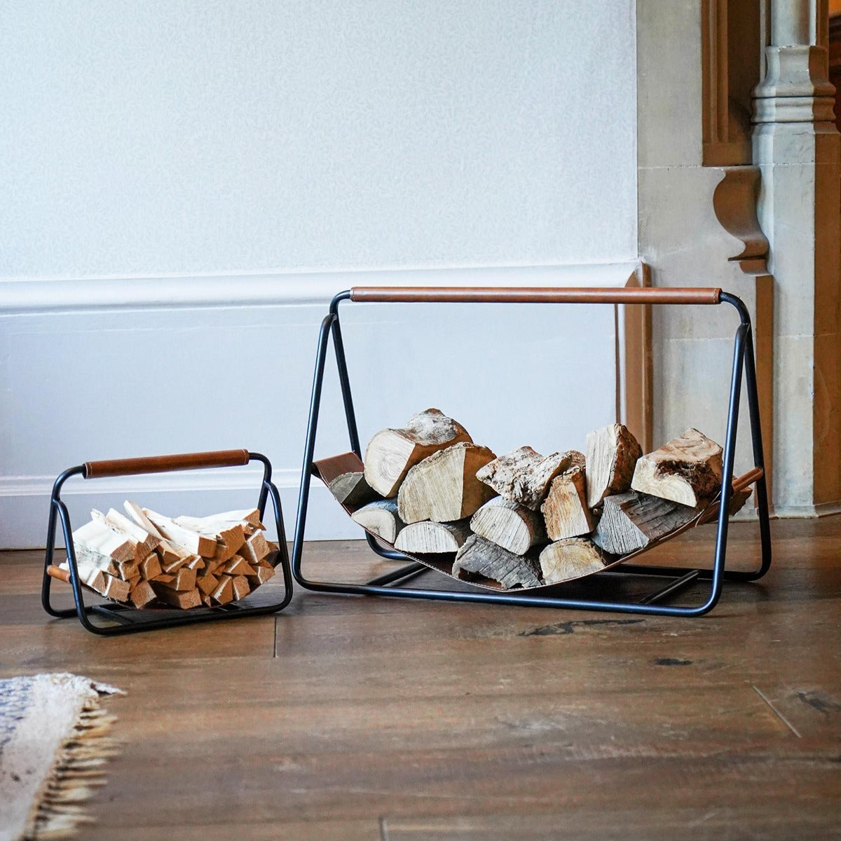 Ivyline Hanging Leather Kindling Holder in Black