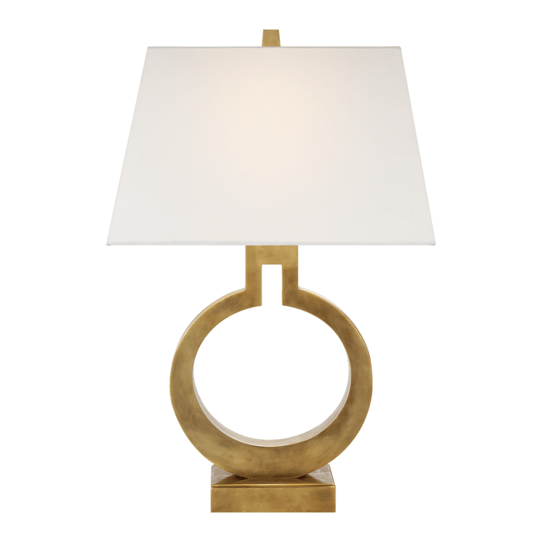 Ring Form Small Table Lamp - Antique-Burnished Brass with Linen Shade Visual Comfort 1