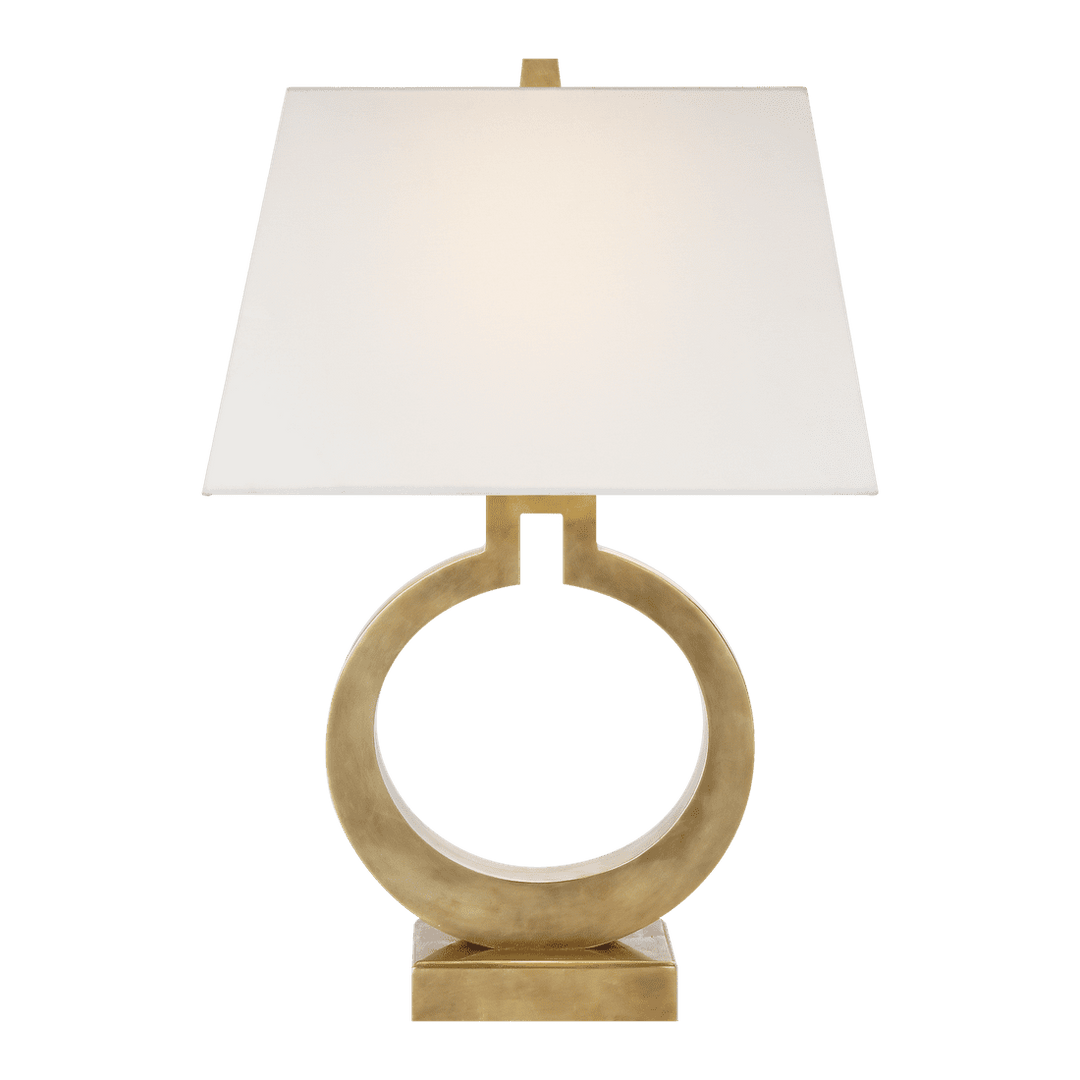 Ring Form Large Table Lamp - Antique-Burnished Brass with Linen Shade Visual Comfort 1