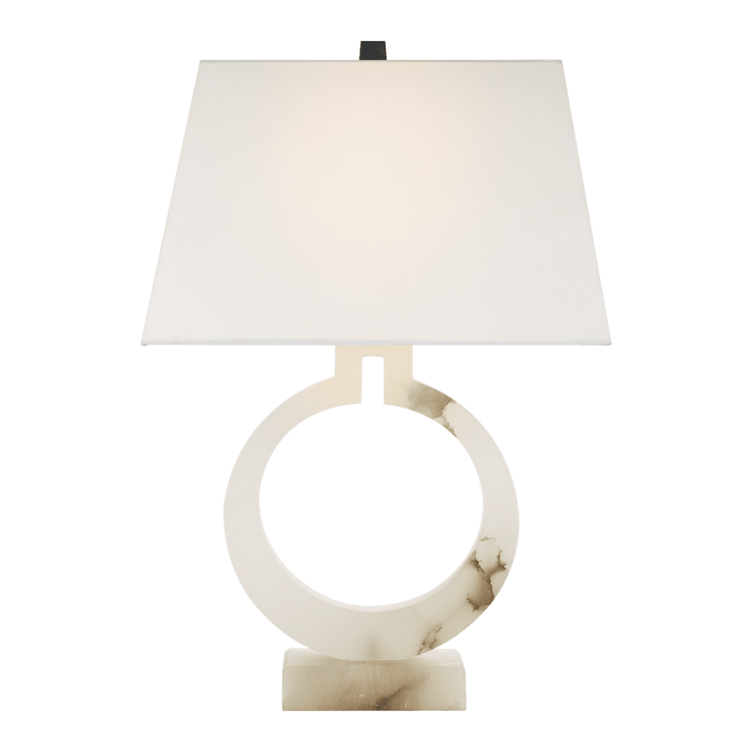 Ring Form Large Table Lamp - Alabaster with Linen Shade Visual Comfort 1