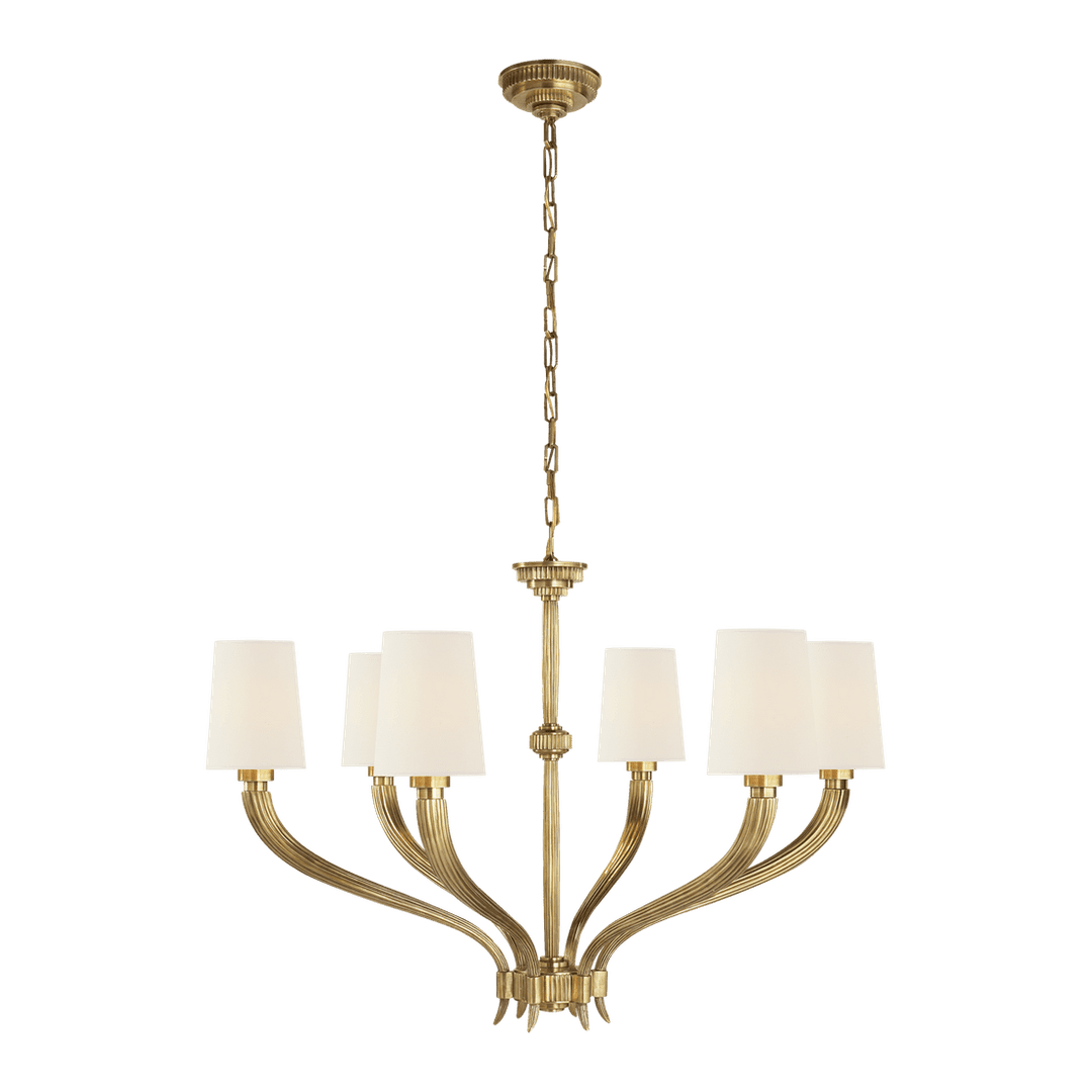 Ruhlmann Large Chandelier - Antique-Burnished Brass with Linen Shades Visual Comfort 1