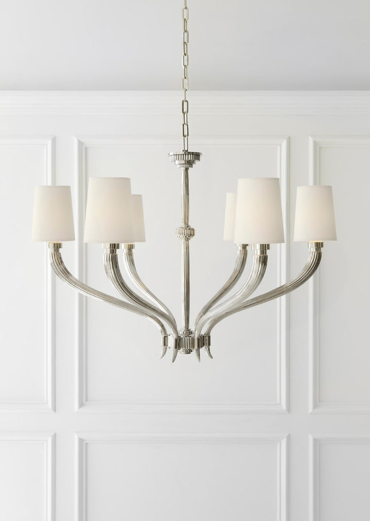 Ruhlmann Large Chandelier - Polished Nickel with Linen Shades Visual Comfort 2