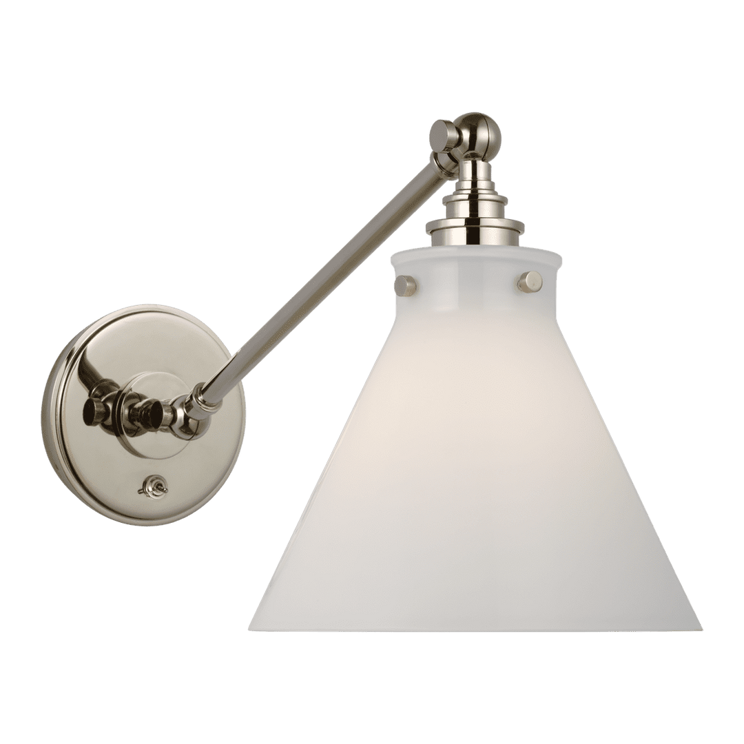 Parkington Single Library Wall Light - Polished Nickel with White Glass Visual Comfort 1