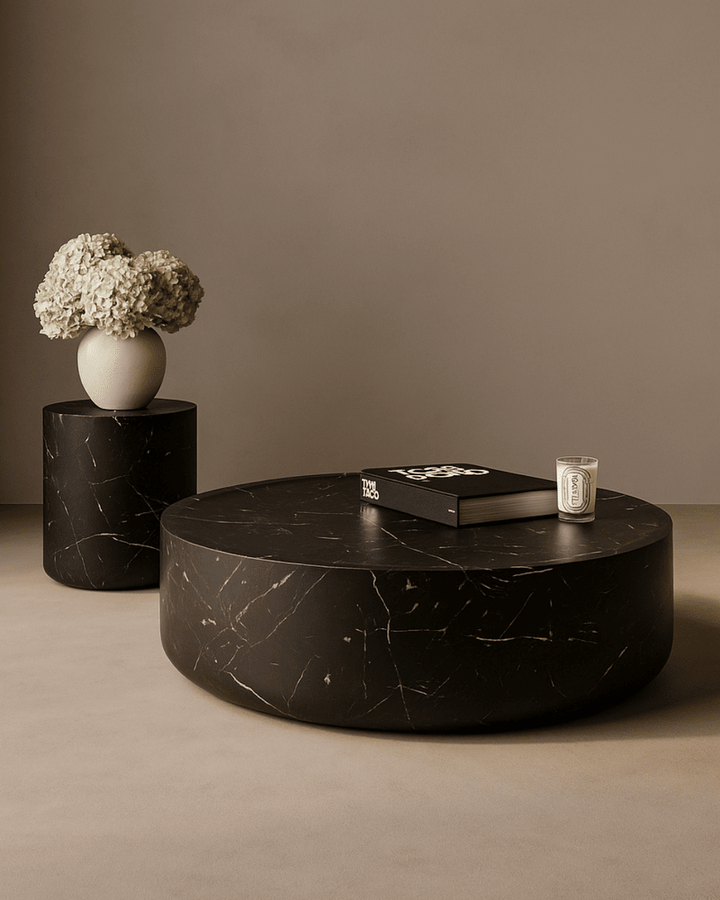 Ciladro Faux Marble Round Side Table - Black Tommy Franks 2