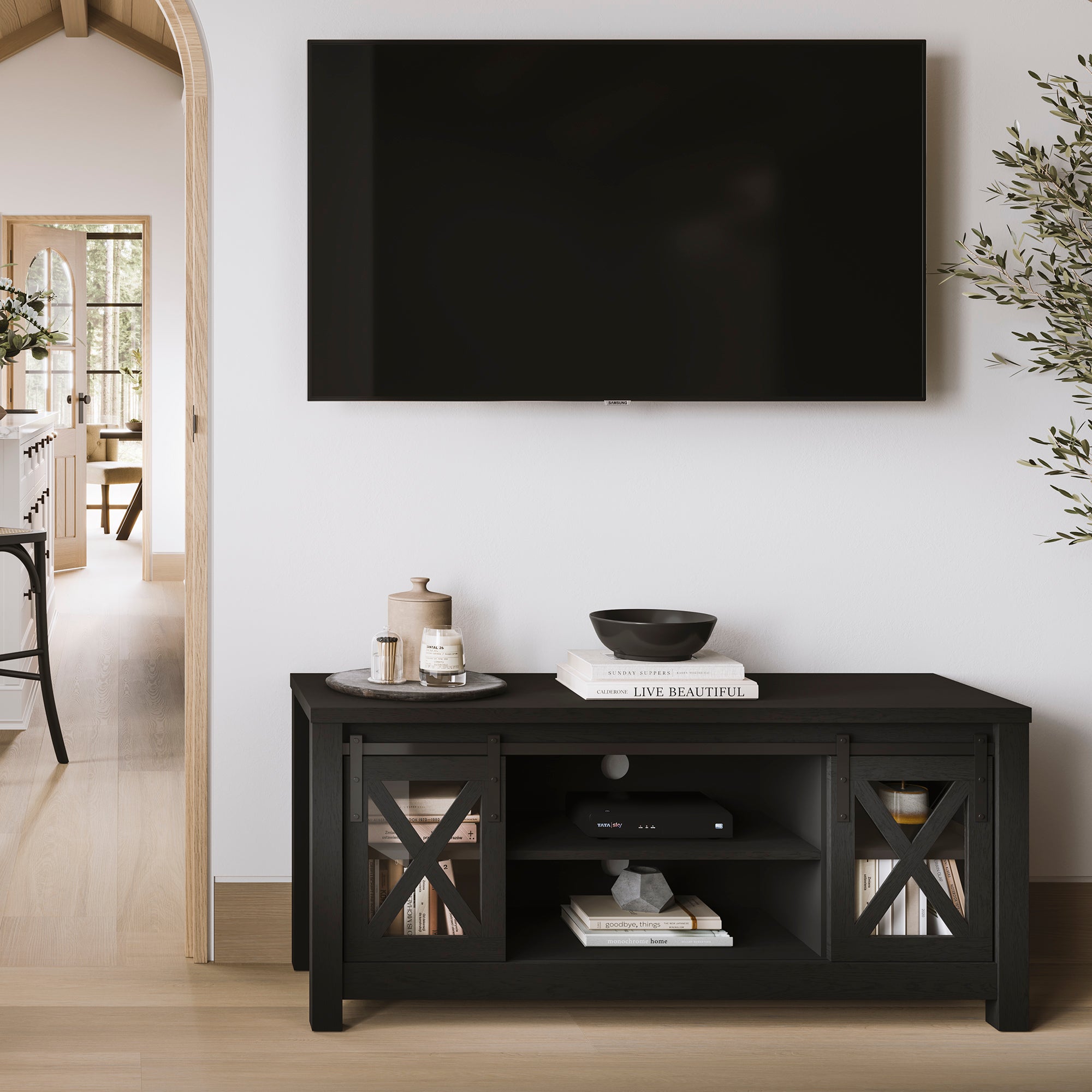 O&Co Flora Media Unit in Black & Glass