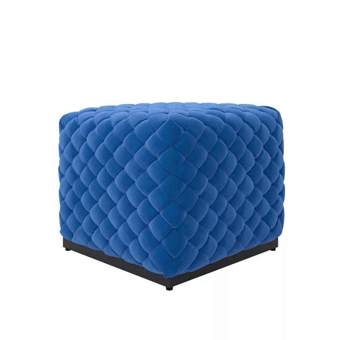 Cleo Basket Weave Pouffe - Cobalt