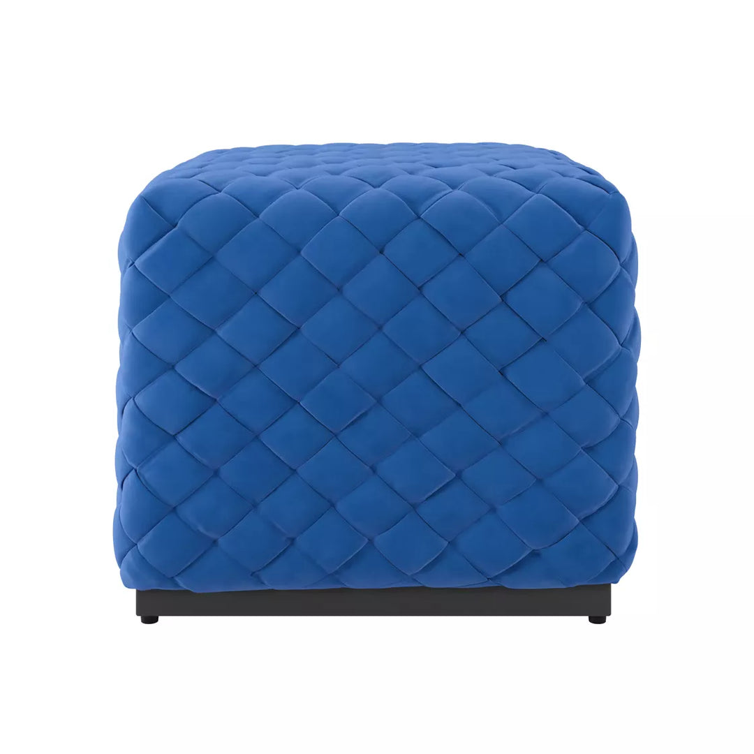 Cleo Basket Weave Pouffe - Cobalt