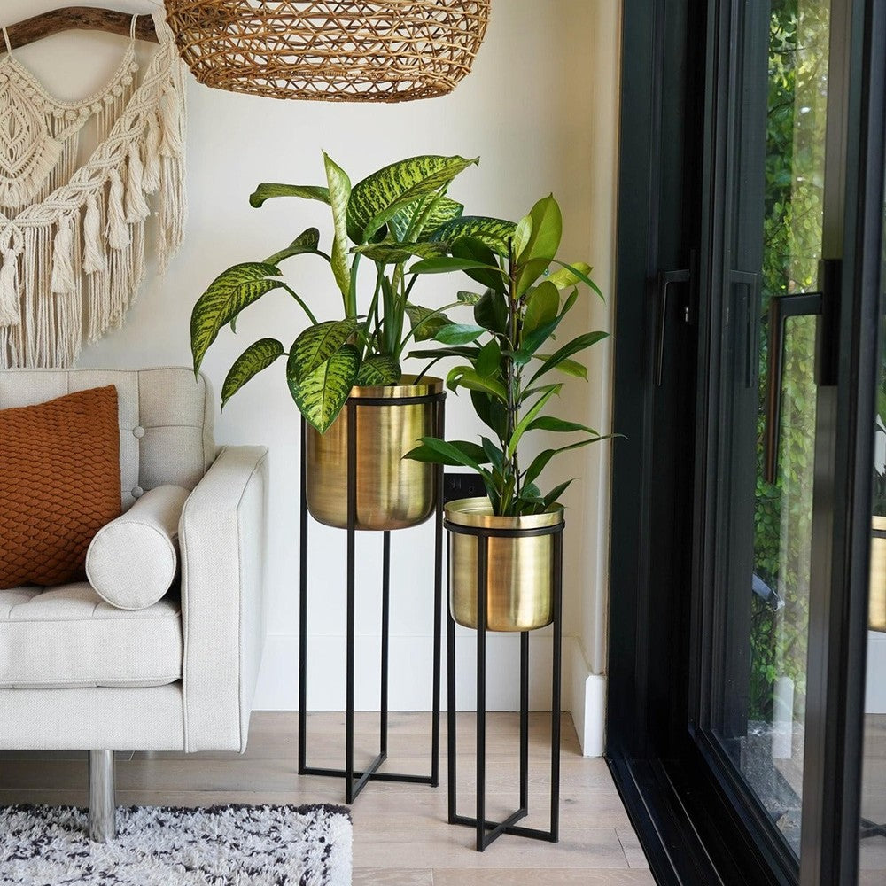 gold pot plant holder Calla Planter Stand - Black & Antique Gold Small